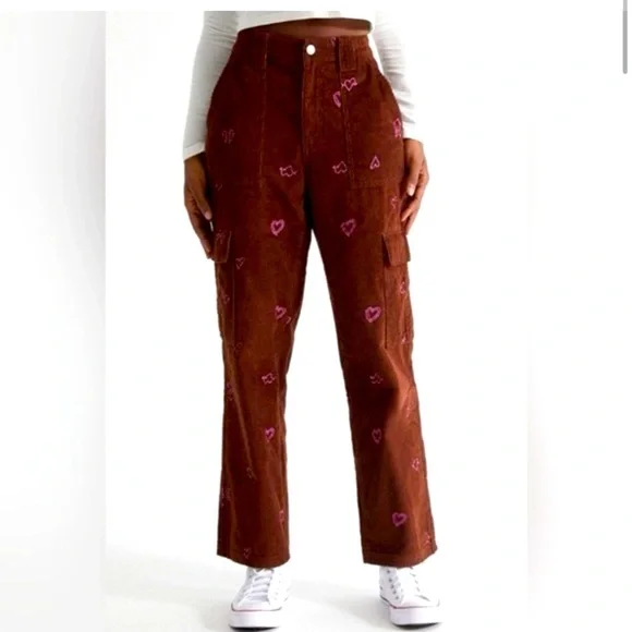 PacSun Brown Cargo Pants with Pink Heart Accents - Picture 3 of 10